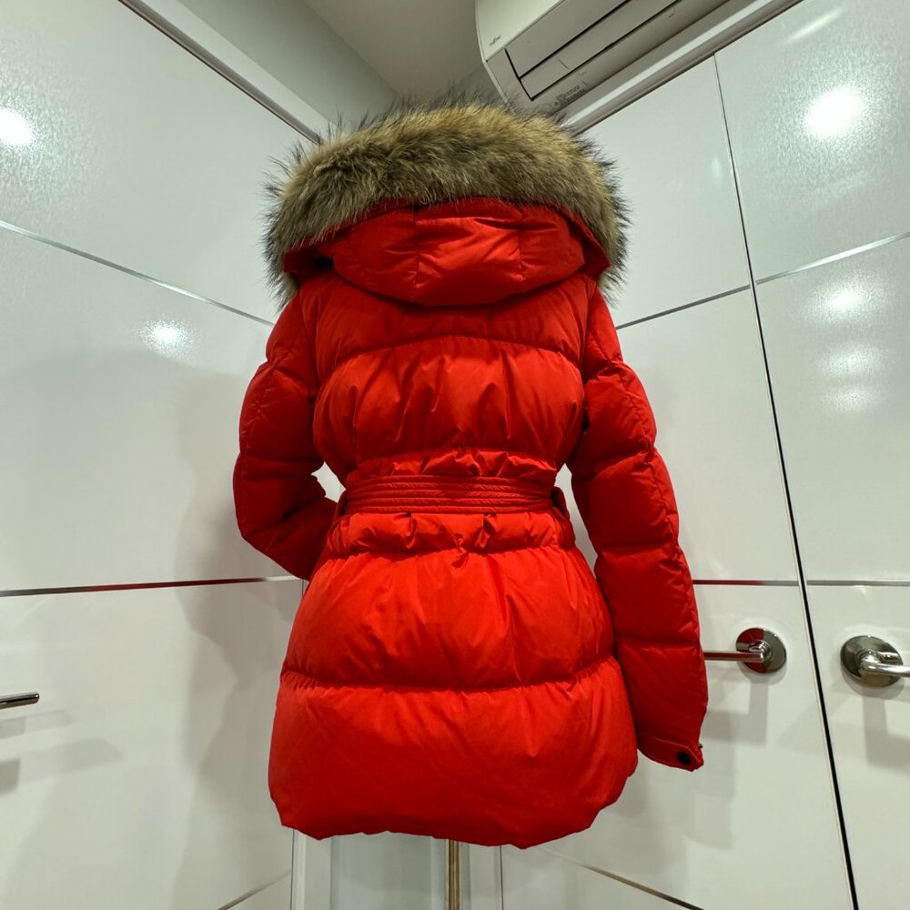 Women's Red puffer Jacket with Fur Hood - Picture 4 of 16